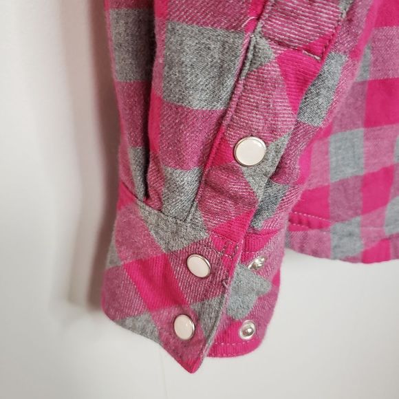 PINK Gray Grey Buffalo Plaid Jacket Shacket Medium - Picture 3 of 7